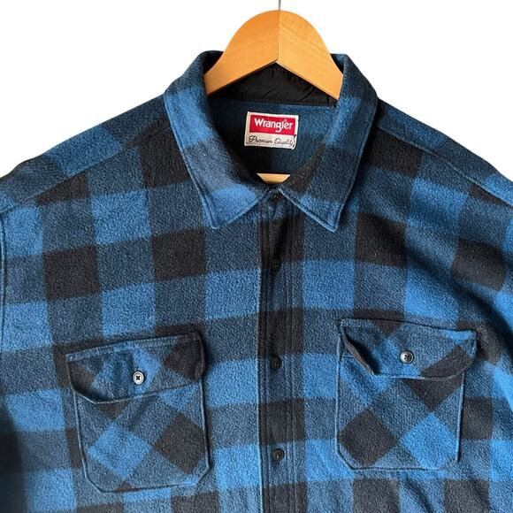 Wrangler Fleece Buffalo Plaid Shacket 2XL Button Down Jacket Shirt Blue Gorpcore - Picture 1 of 9